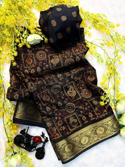 Soft Black Dola Silk Saree  ( JP05 )