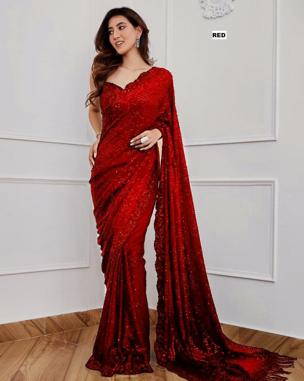 Full Saree Of Georgette With Heavy 5MM Sequence Embrodery Work
( JP12 )