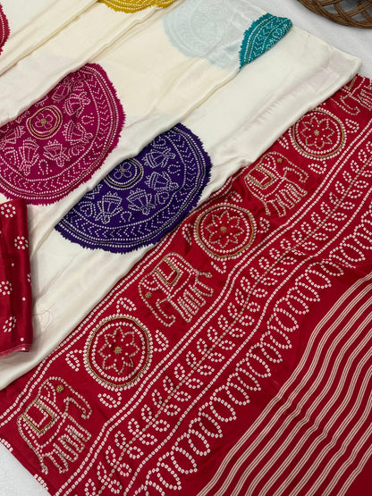 Gaji Silk hand wark saree Bandhani Saree