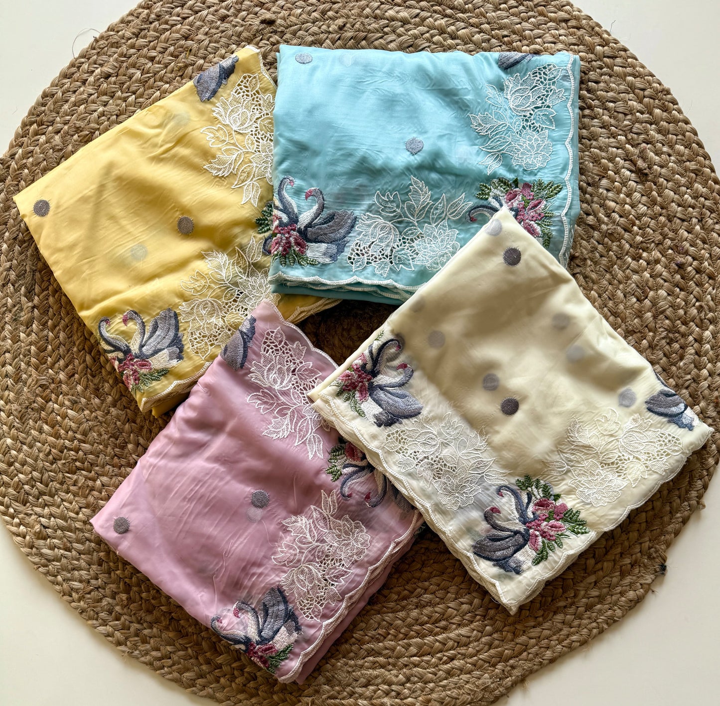 crystal tissue with Viscose therd embroidery work with cut work