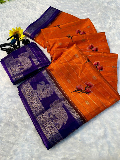 mysore silk saree with all over weaving and fantastic two tone padding border*