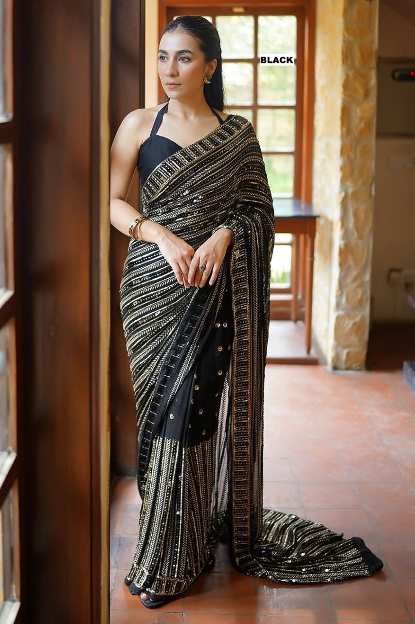 Full Saree Of Heavy quality 60 gram Georgette

( JP43)