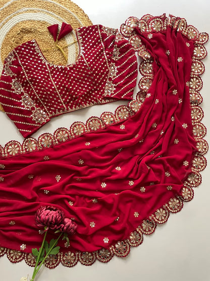Bollywood Mirror saree With Stich Blouse