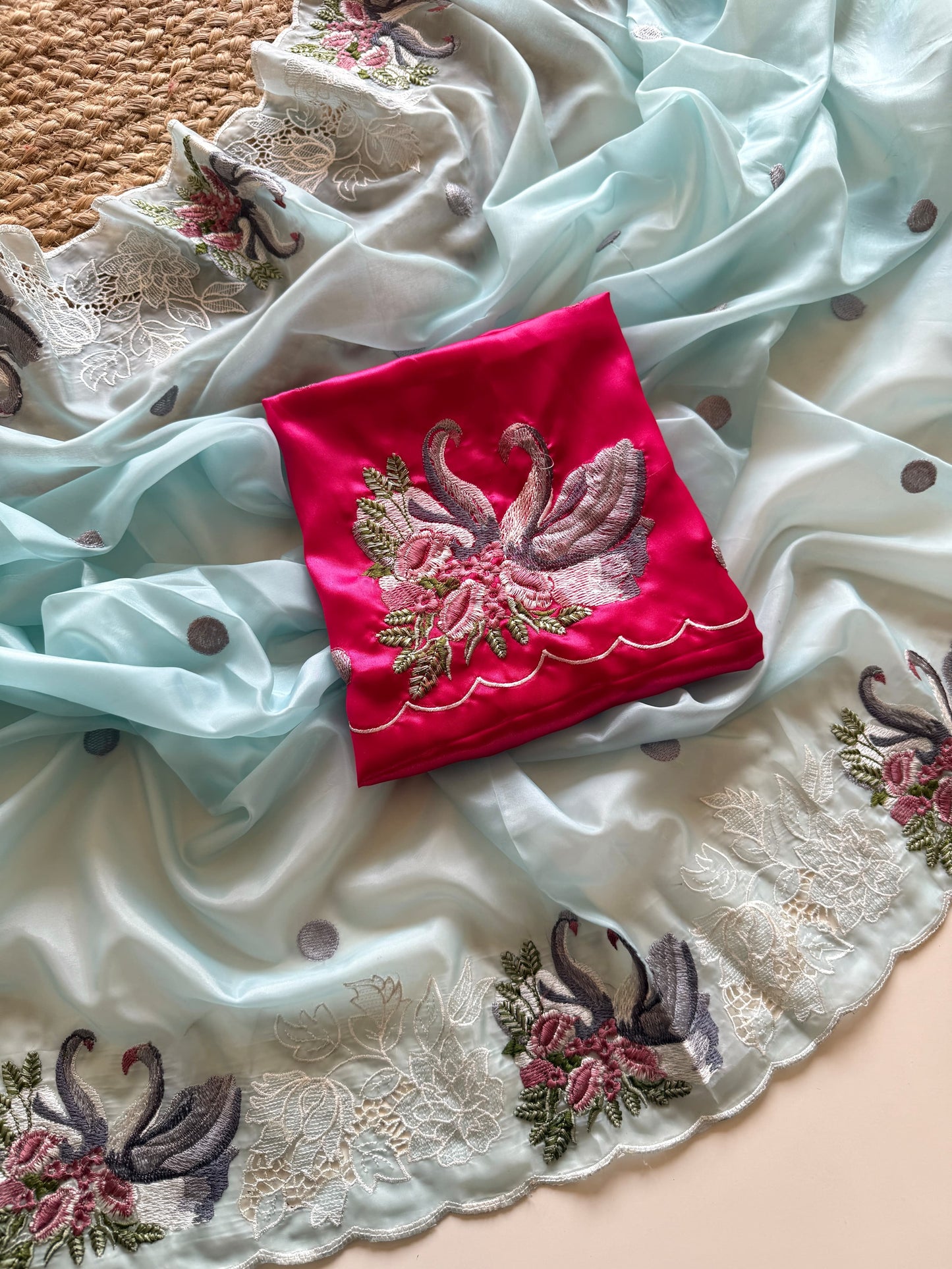 crystal tissue with Viscose therd embroidery work with cut work