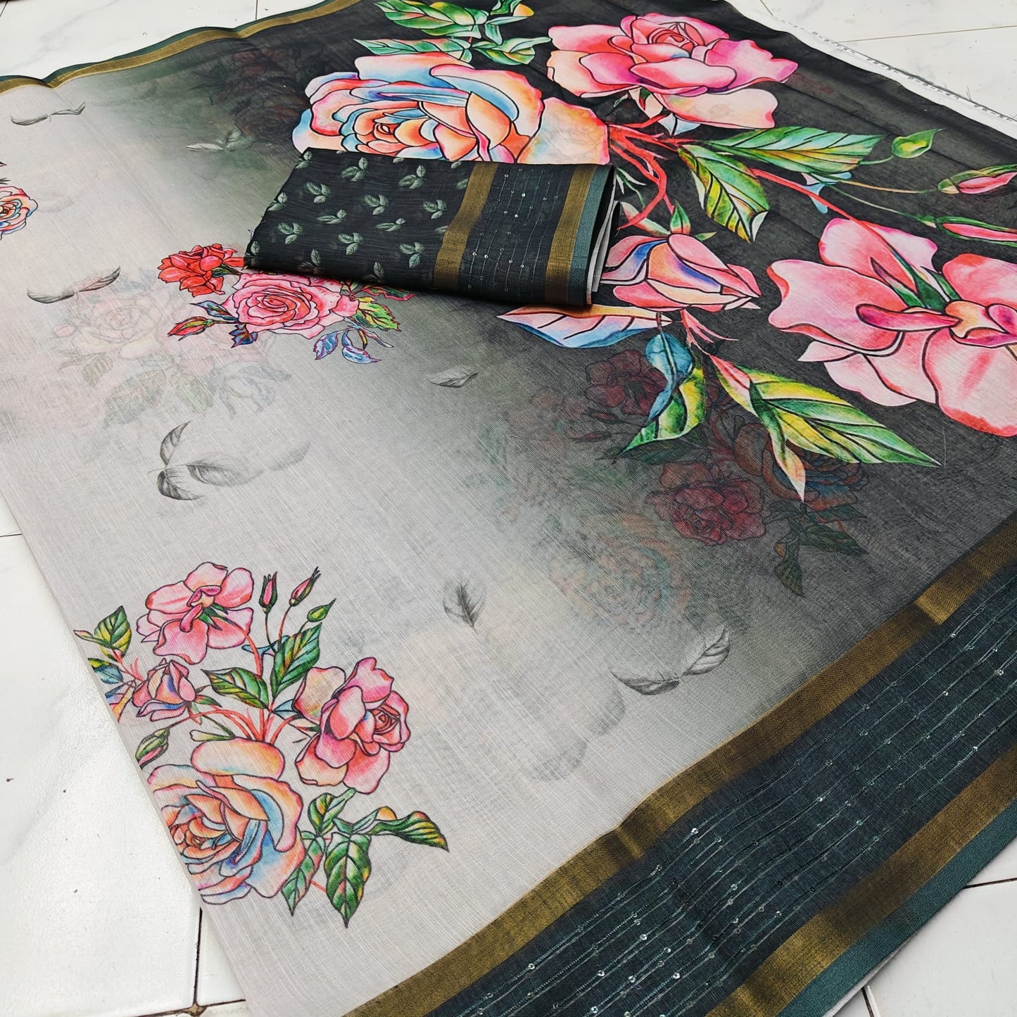 Pure Linen Digital print saree 
( JP23 )