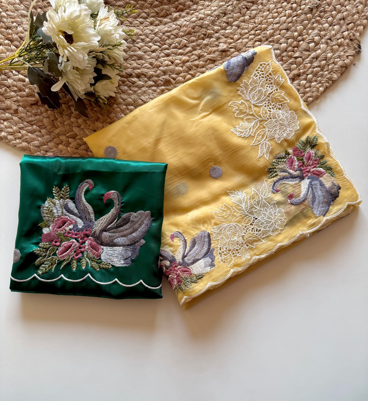 crystal tissue with Viscose therd embroidery work with cut work