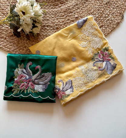 crystal tissue with Viscose therd embroidery work with cut work