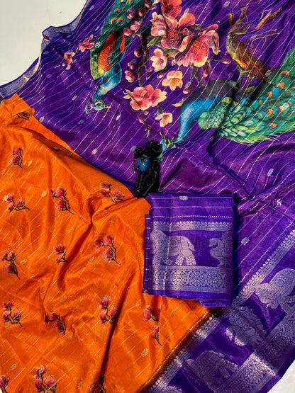 mysore silk saree with all over weaving and fantastic two tone padding border*