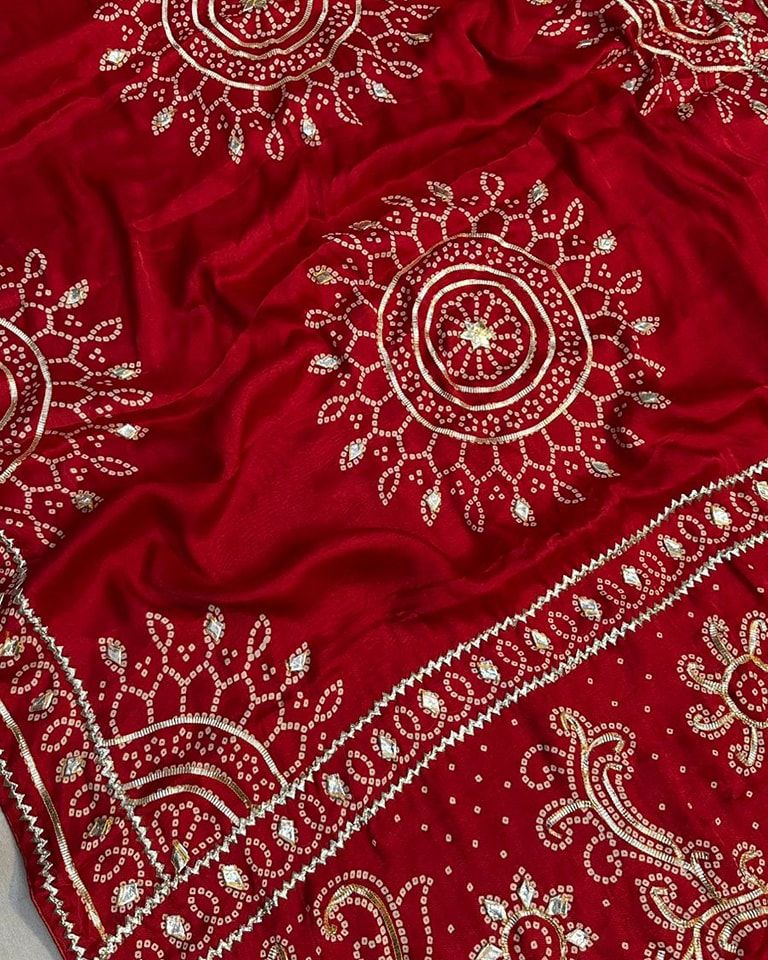 Gaji Silk Gota patti Bandhani Saree