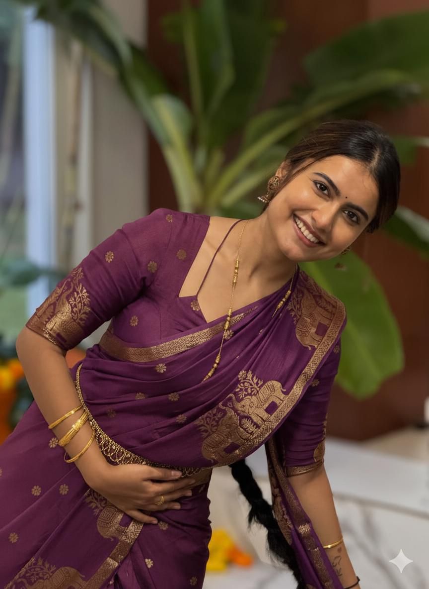 Pure Muslin Silk Saree With contrast Blouse
