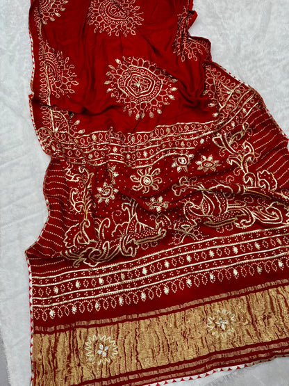 Gaji Silk Gota patti Bandhani Saree