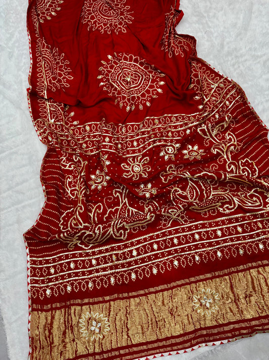 Gaji Silk Gota patti Bandhani Saree