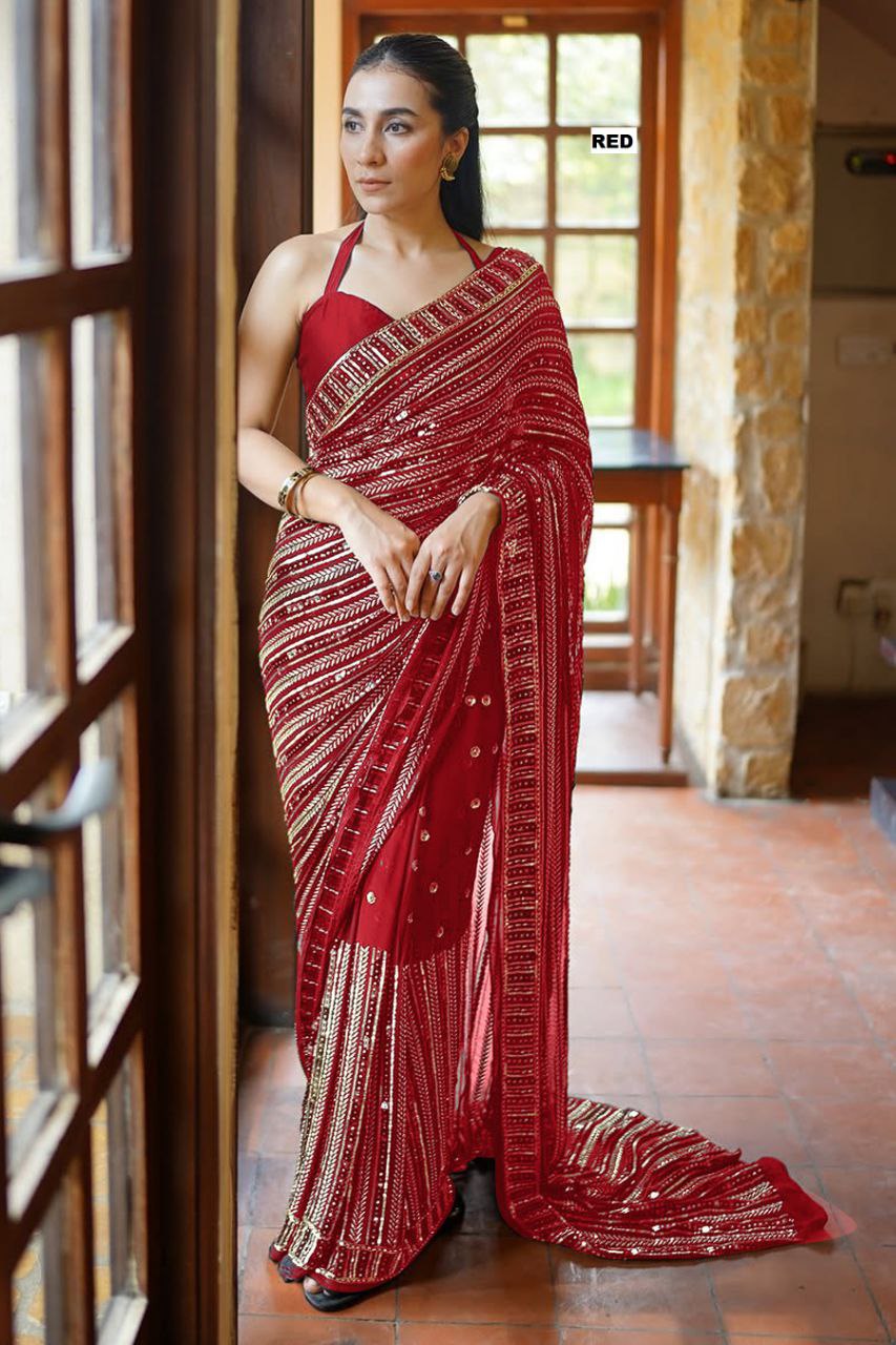 Full Saree Of Heavy quality 60 gram Georgette

( JP43)