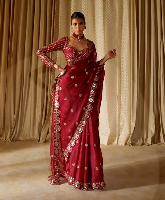 Bollywood Mirror saree With Stich Blouse