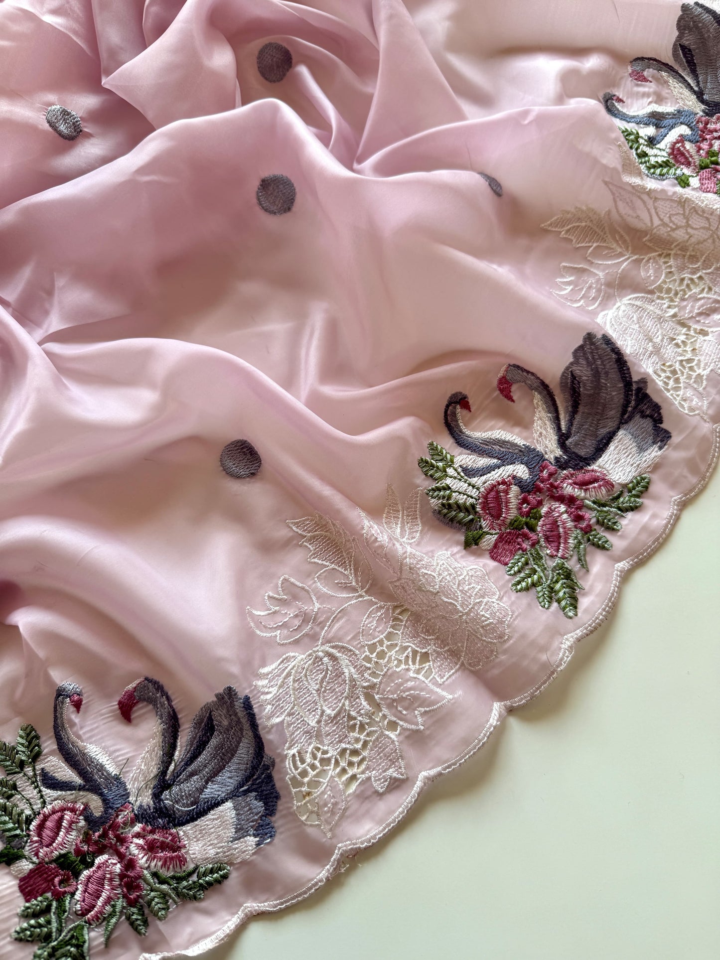 crystal tissue with Viscose therd embroidery work with cut work
