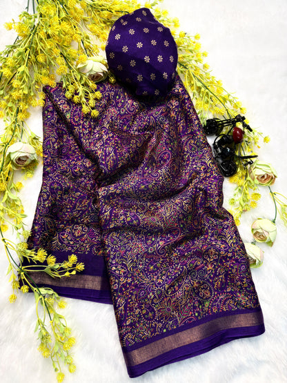 Soft Kashmiri cotton silk sarees with pen kalamkari design

( JP81)