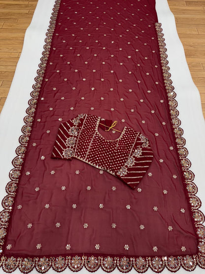 Bollywood Mirror saree With Stich Blouse
