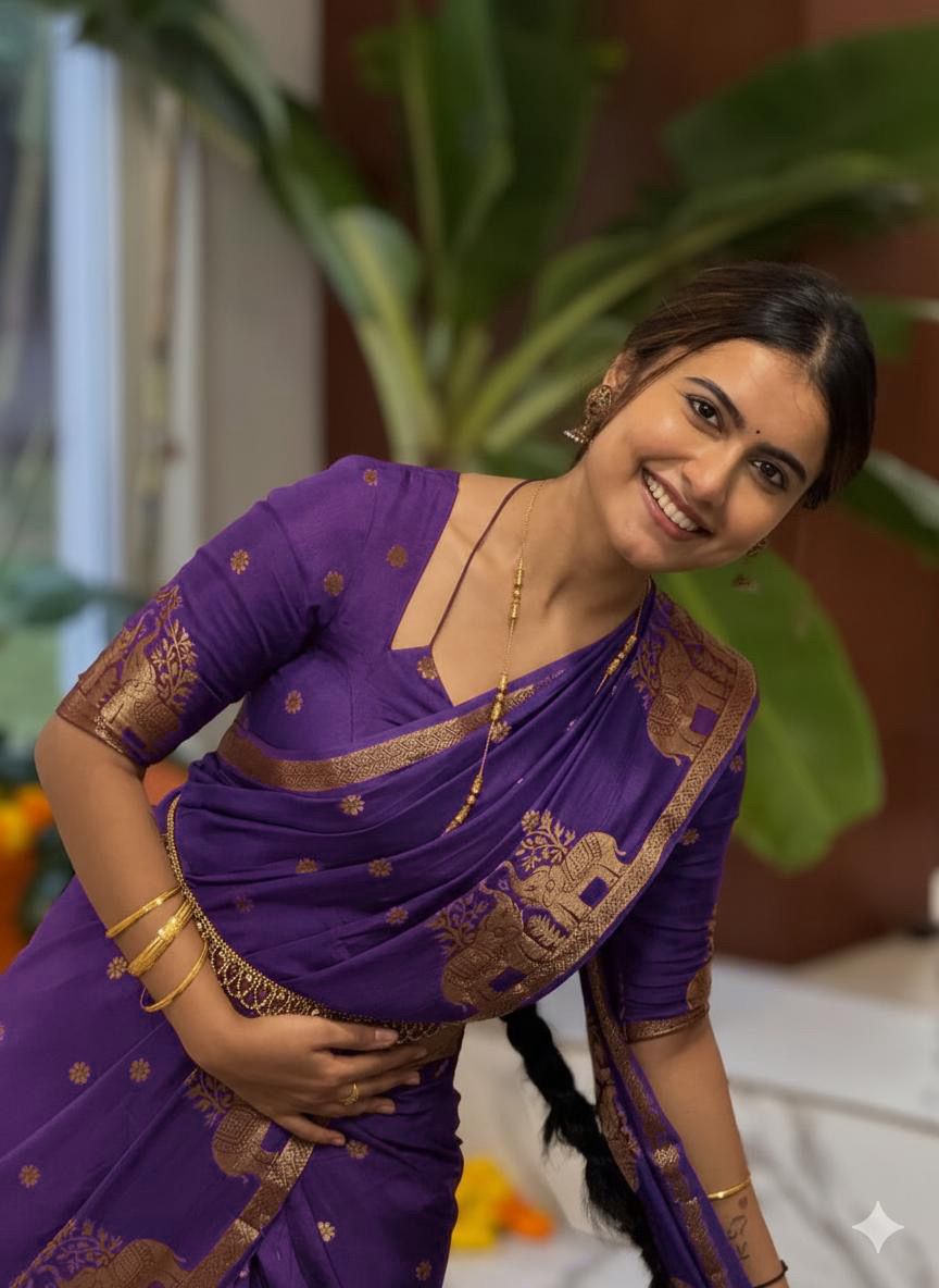 Pure Muslin Silk Saree With contrast Blouse