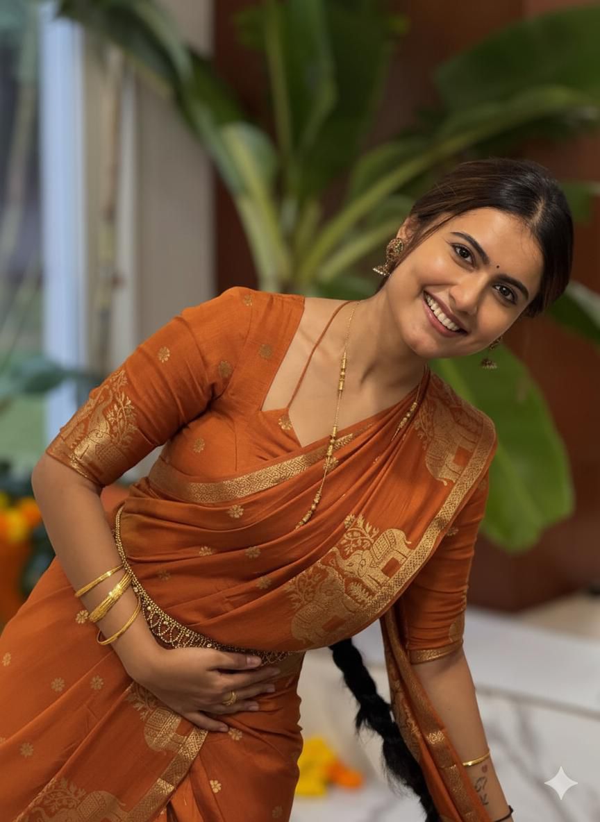Pure Muslin Silk Saree With contrast Blouse