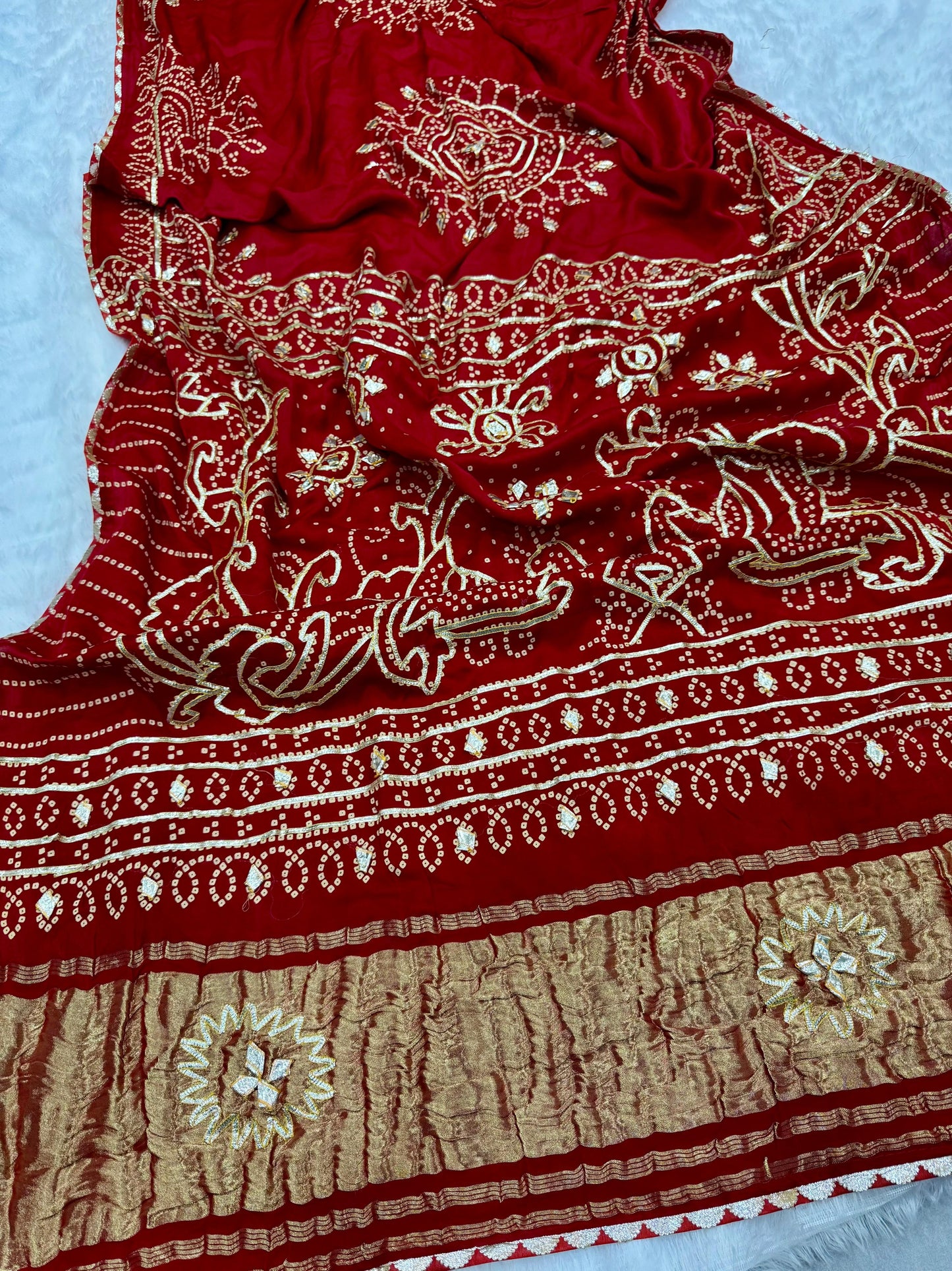 Gaji Silk Gota patti Bandhani Saree