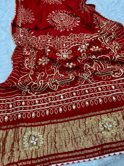 Gaji Silk Gota patti Bandhani Saree