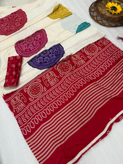 Gaji Silk hand wark saree Bandhani Saree