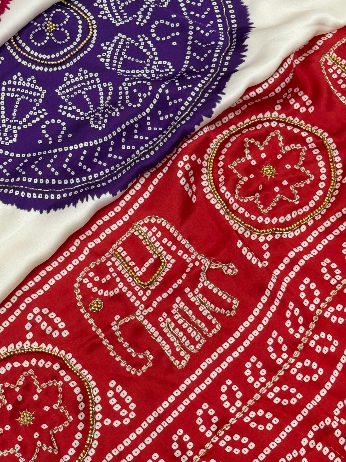 Gaji Silk hand wark saree Bandhani Saree