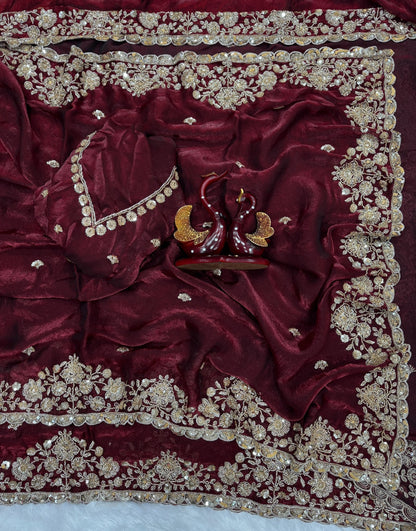 Pure Space Silk With Beautiful Original Gold Beeads Work with Cut work border