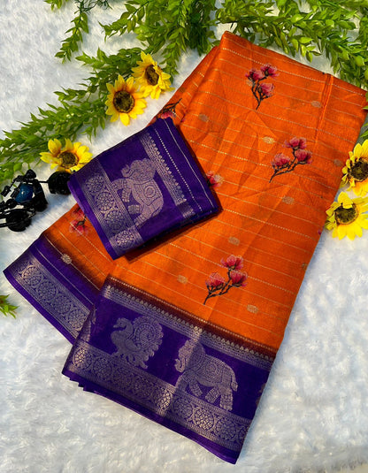 mysore silk saree with all over weaving and fantastic two tone padding border*