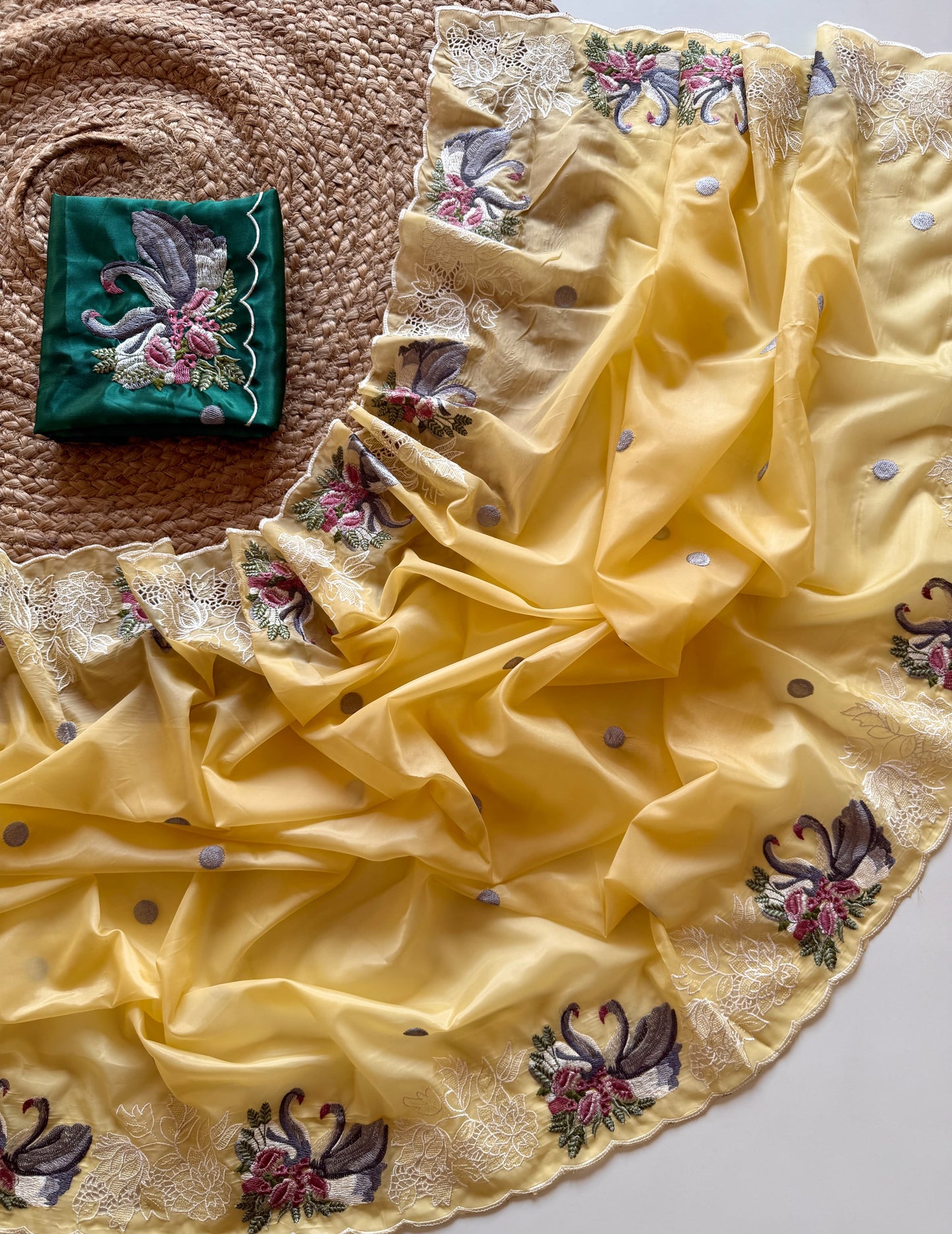 crystal tissue with Viscose therd embroidery work with cut work
