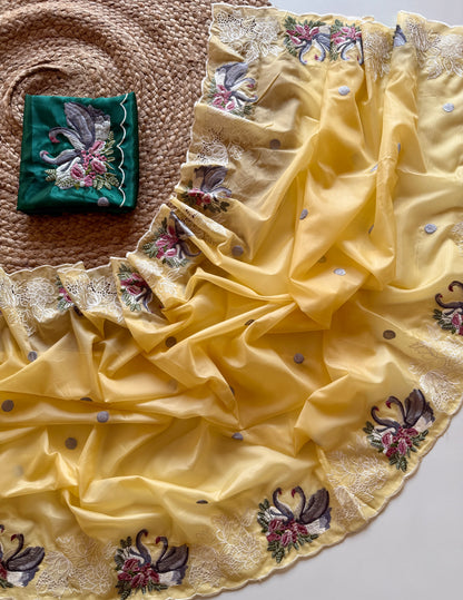 crystal tissue with Viscose therd embroidery work with cut work