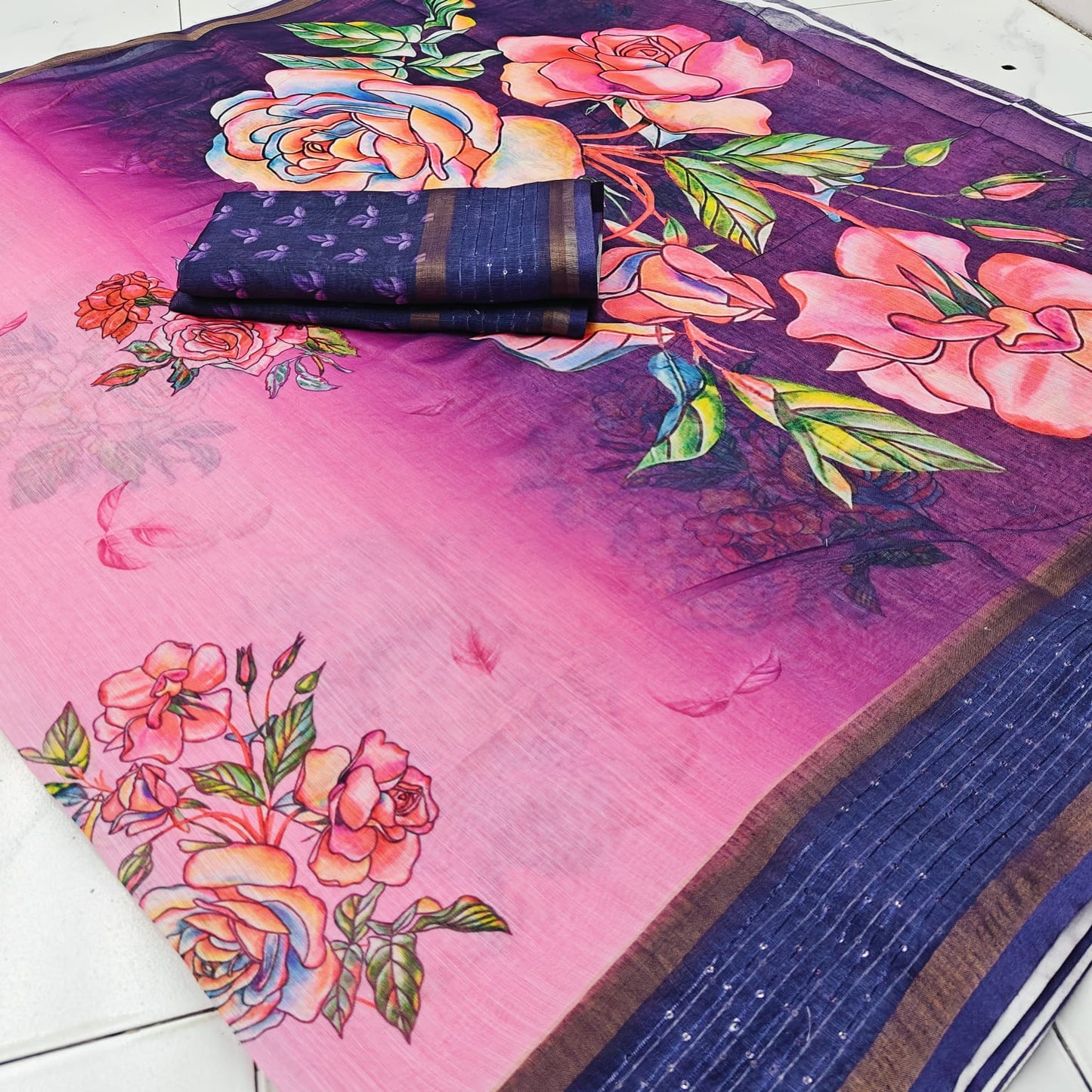Pure Linen Digital print saree 
( JP23 )