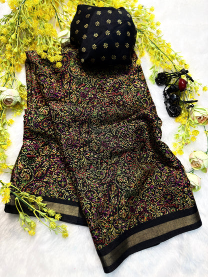 Soft Kashmiri cotton silk sarees with pen kalamkari design

( JP81)