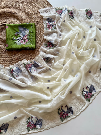 crystal tissue with Viscose therd embroidery work with cut work