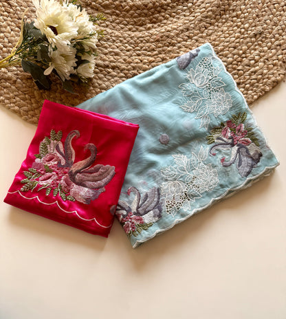 crystal tissue with Viscose therd embroidery work with cut work