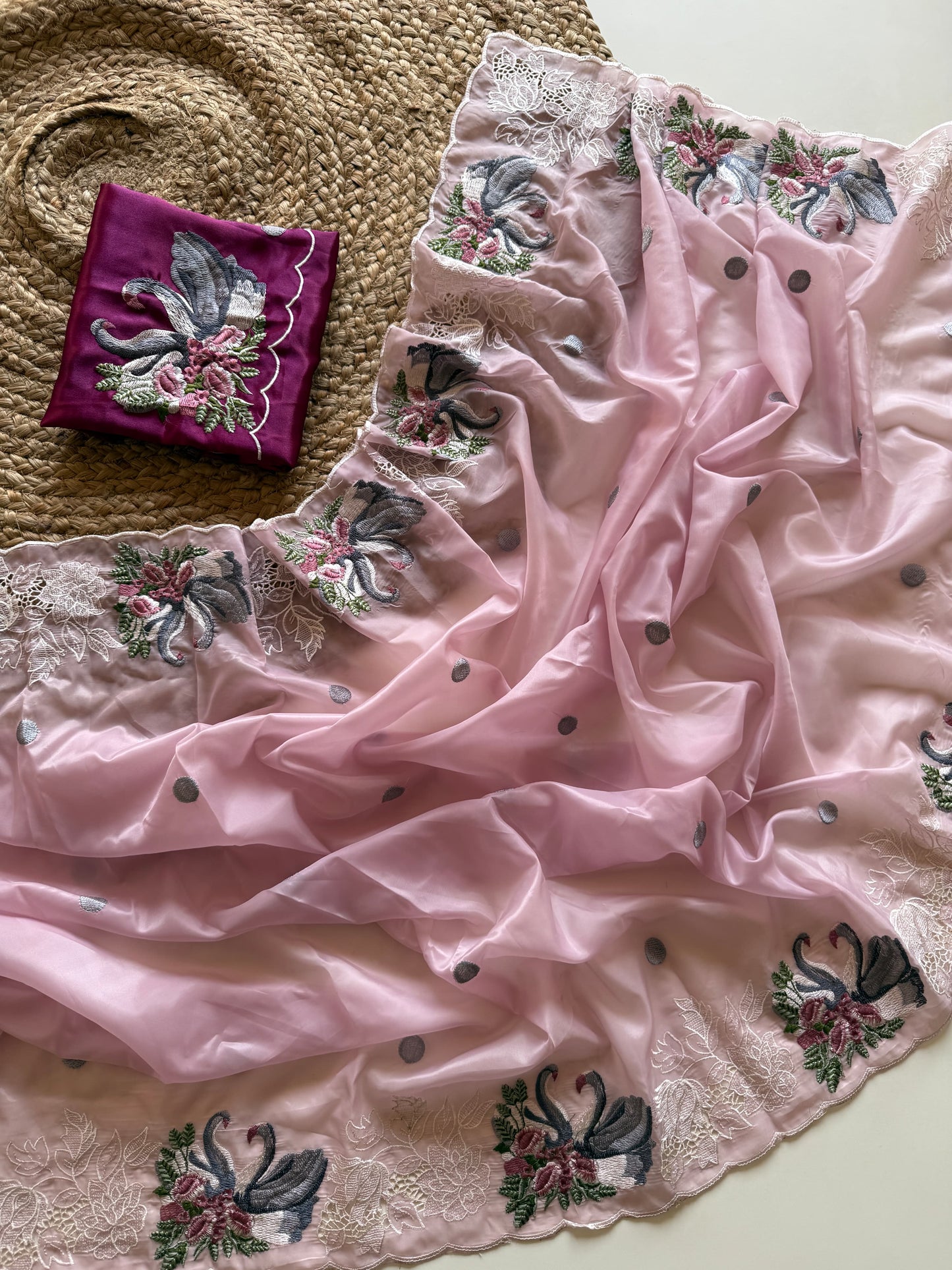 crystal tissue with Viscose therd embroidery work with cut work