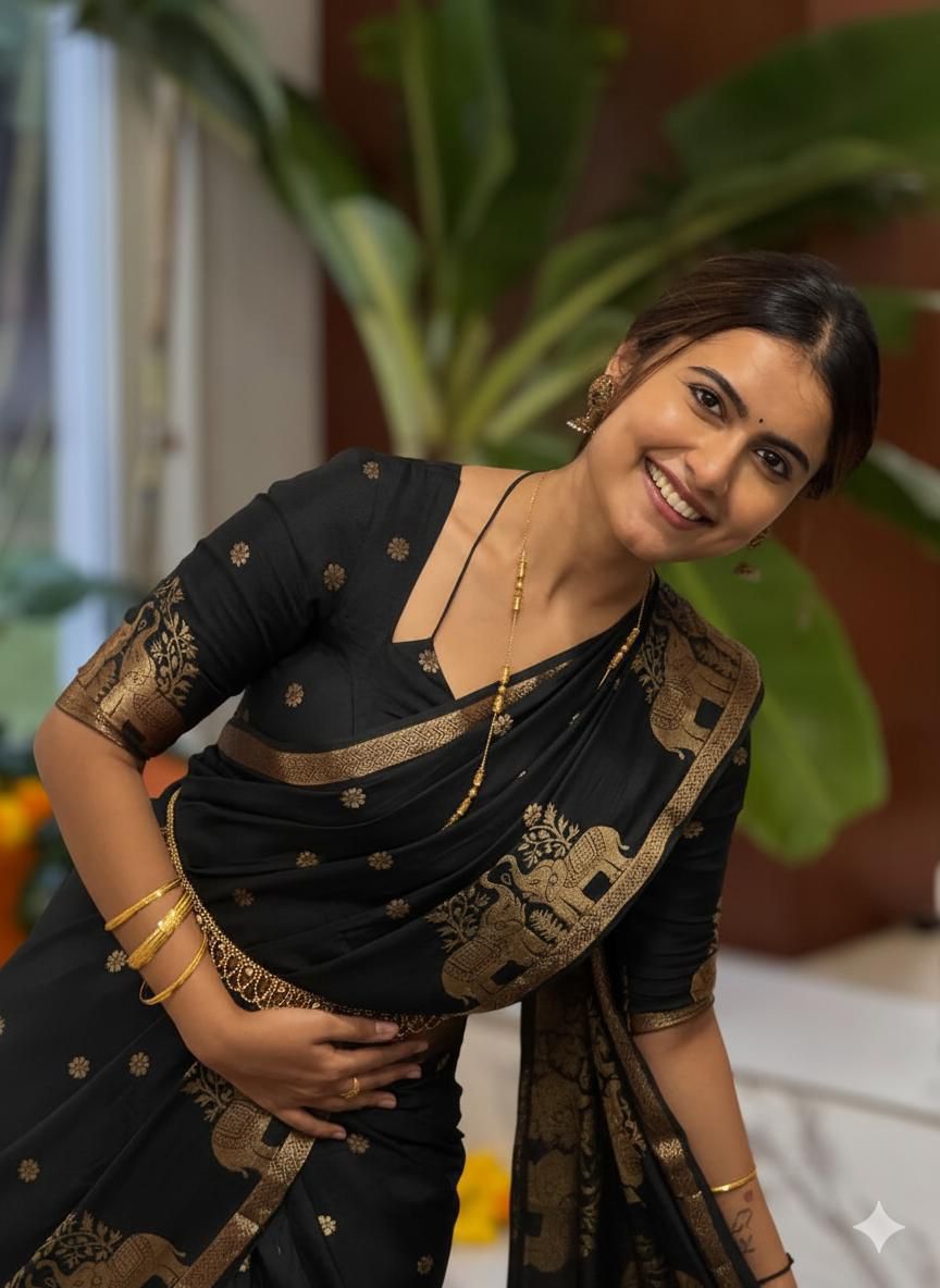 Pure Muslin Silk Saree With contrast Blouse