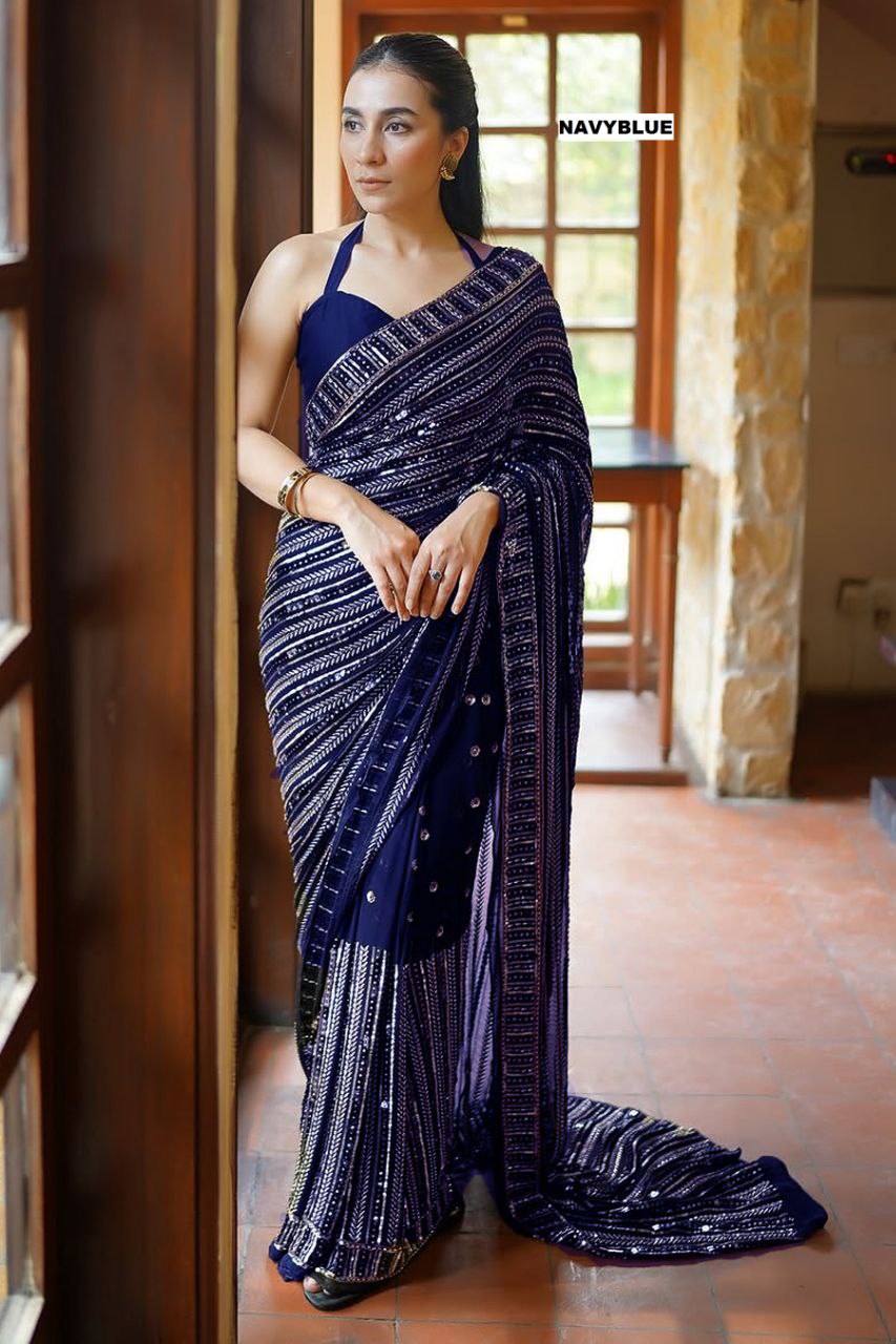 Full Saree Of Heavy quality 60 gram Georgette

( JP43)