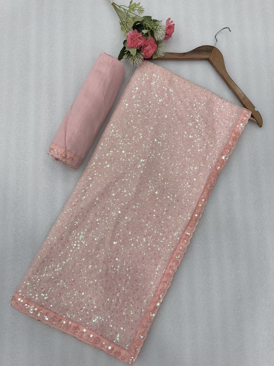 Full Saree Of FAUX Georgette With Heavy 5MM & 3MM Khichdi Sequence Embrodery Work

( JP42)